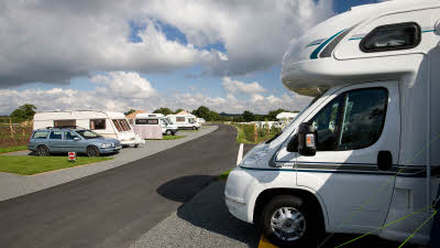 Motorhomes and cars at Barnard Castle campsite